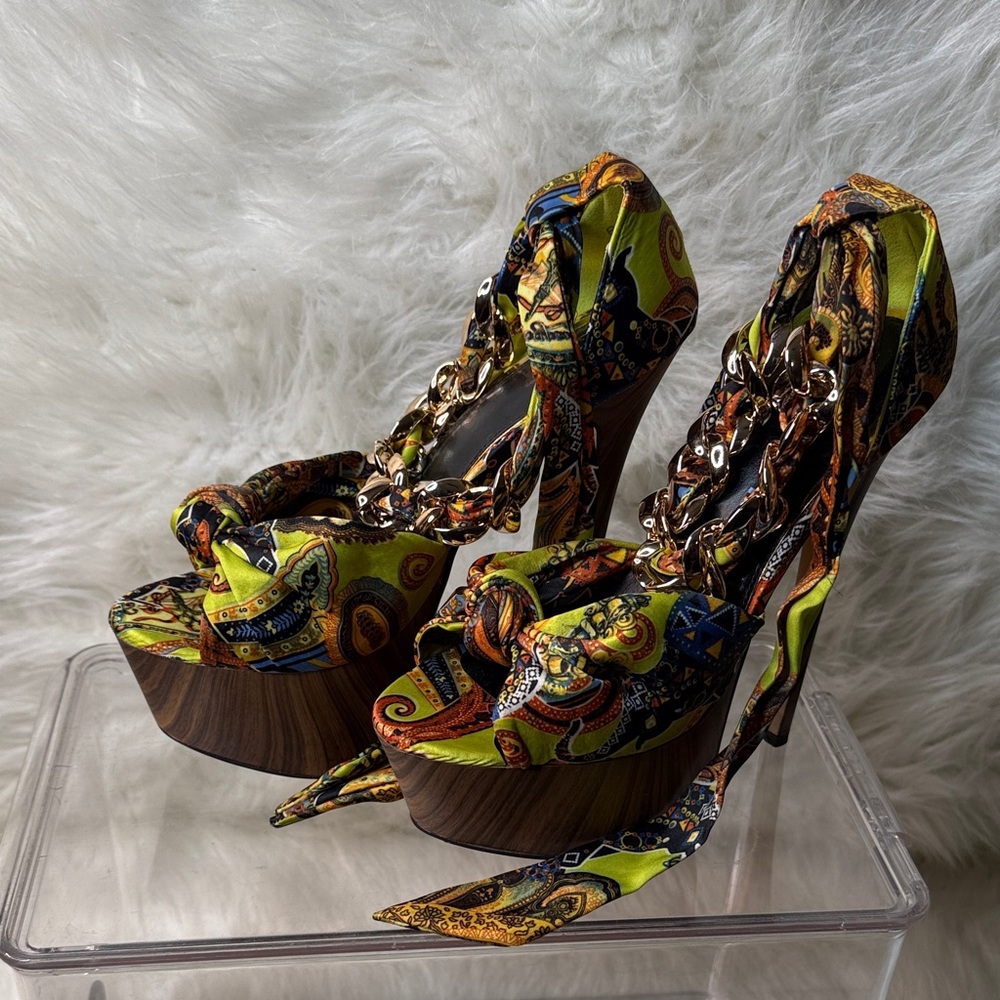 Scene Weaver Multicolor Chain Platform Heels - image 2